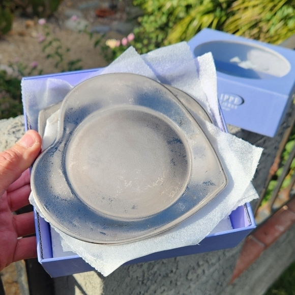 4 Limoges France Philippe Deshoulieres‎ Silver Platinum HEART Plates Porcelain - Picture 4 of 7